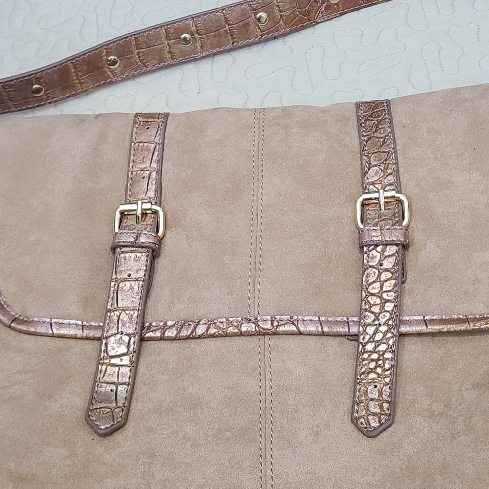 Camel Suede and Crocodile boho shoulder bag - Picture 3 of 12